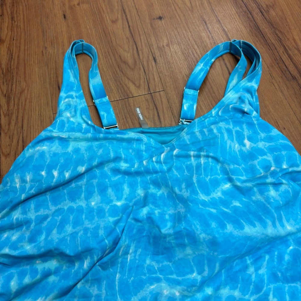 Lands End Blue Tie Dye Tankini Top Adjustable Straps Ruched Sides 18W Women - Picture 5 of 9